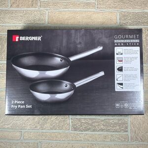 NEW Bergner 2-Piece Gourmet Stainless Steel Non-Stick Fry Pan Set